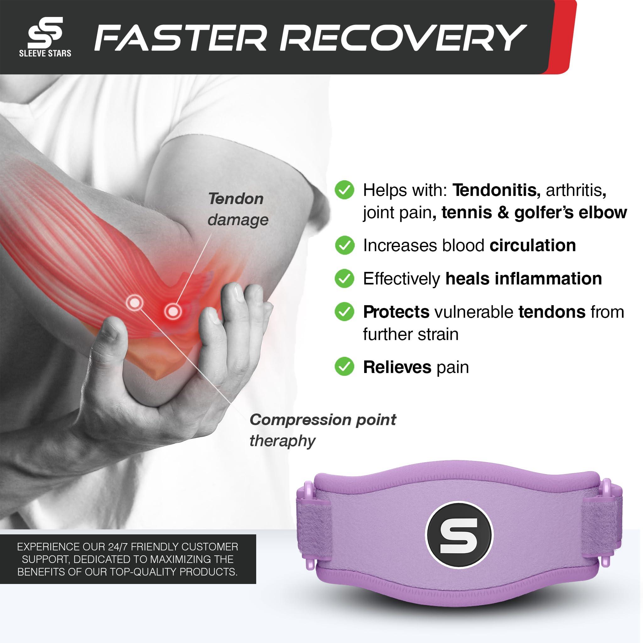 SS SLEEVE STARS Sleeve Stars Tennis Elbow Support Strap, Golfers Elbow Support for Men & Women Epicondylitis Clasp, Counterforce Arm Band for Tendonitis Relief, w/ 3 Straps Length, Fits 9\"-23\" (Light Purple)