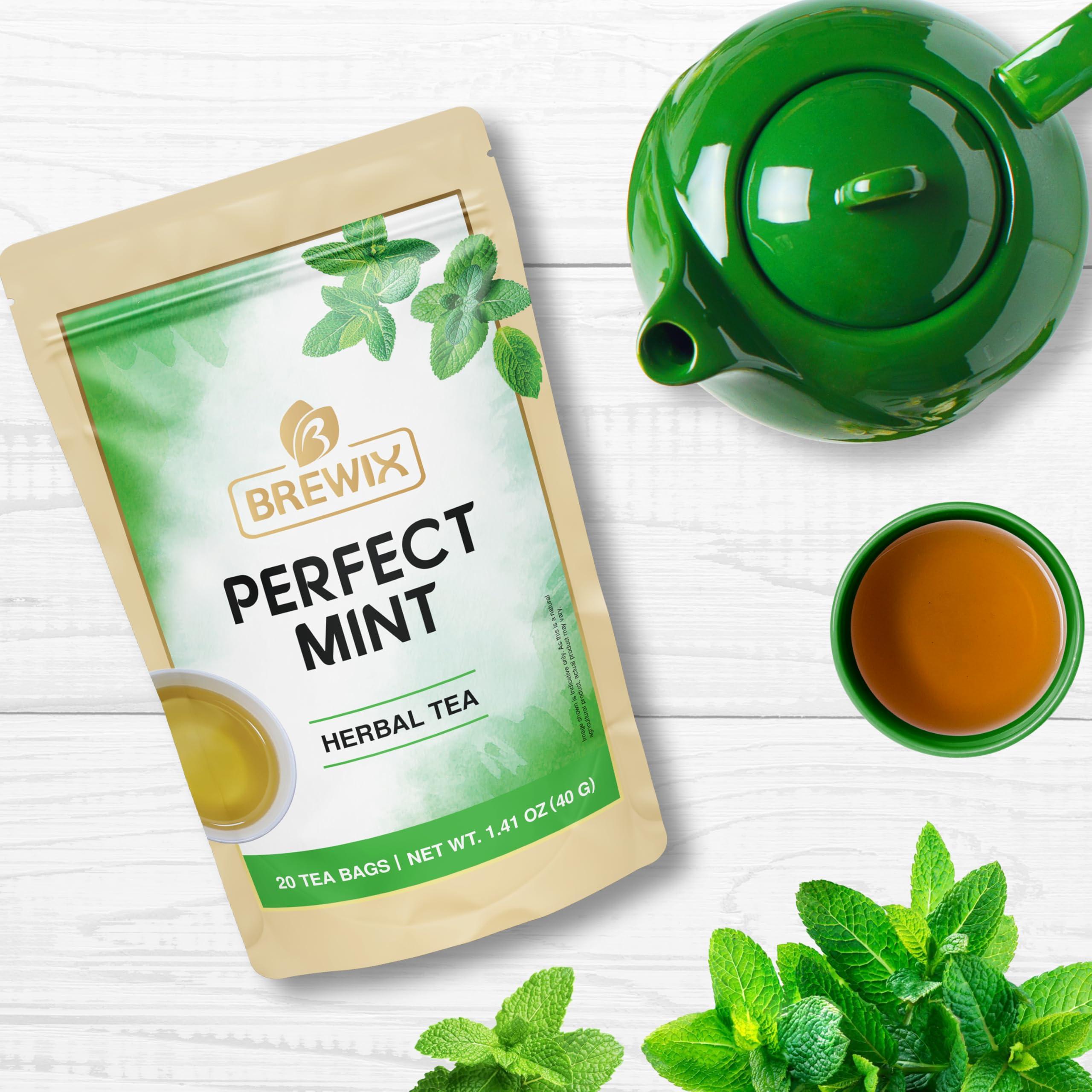 BREWIX BREWIX, Moroccan Mint Tea (20 Pyramid Tea Bags) | Soothes Your Belly | Calming, Fresh and Cool | Caffeine Free Herbal Tea | No Sugar & No Caffeine
