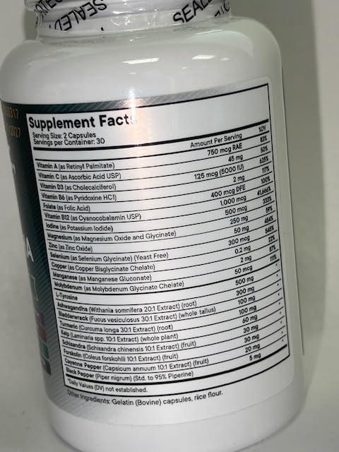 NEW AGE Selenium, Zinc, Iodine, L Tyrosine, Ashwagandha - Thyroid Support Supplement for Women and Men with Bladderwrack, Turmeric, Silica Kelp, Schisandra - 60 Count