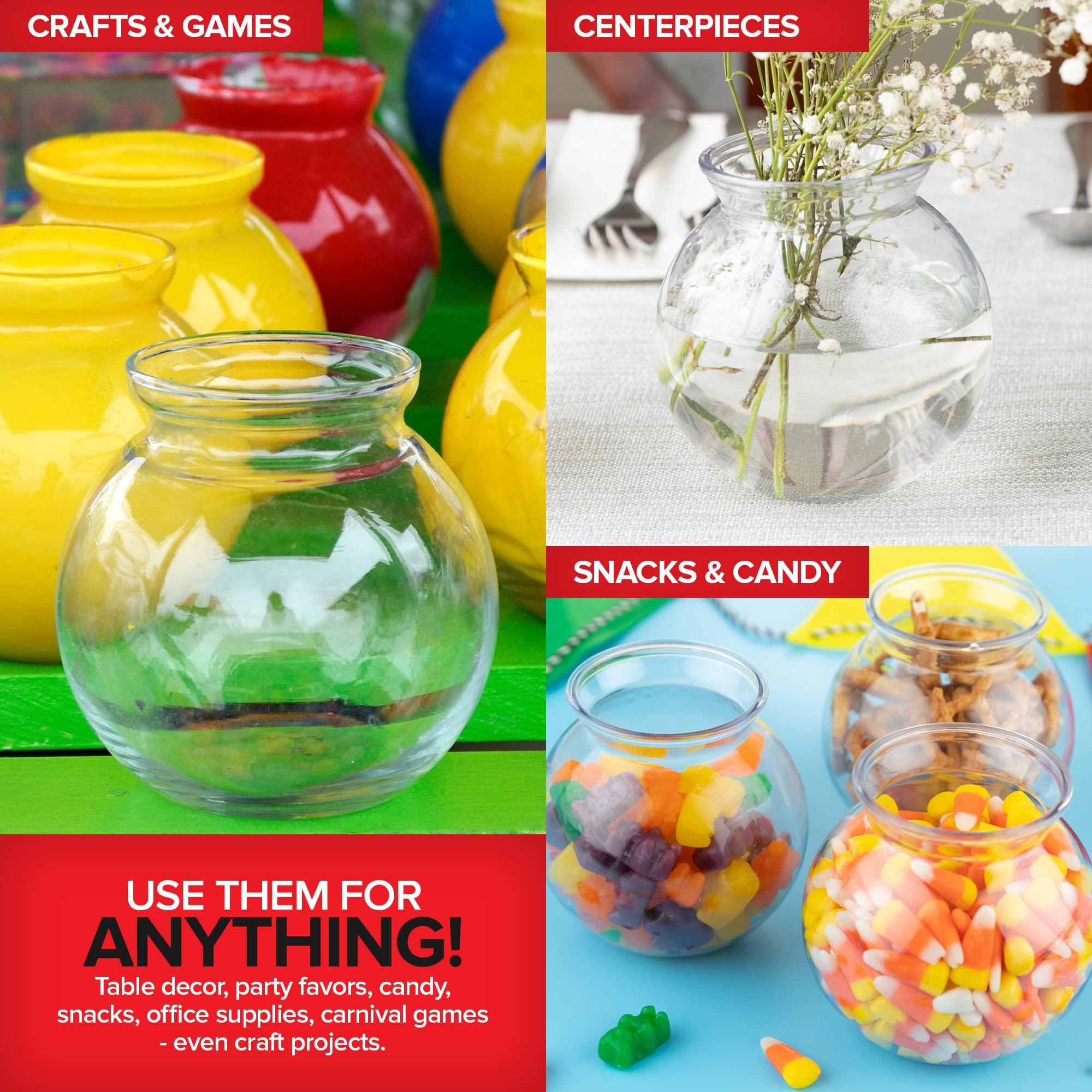 Stock Your Home Small Round Plastic Fish Bowls for Parties (6 Pack) 16 oz Clear Mini Drink Bowl, Shatterproof Fishbowl Glasses for Drinks, Centerpieces, Decorations, Goldfish Pond Carnival Game, Centerpiece Vases