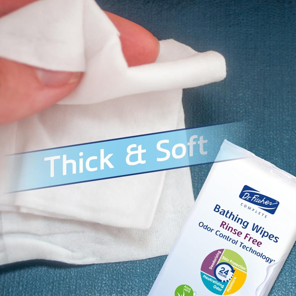 Dr. Fischer Dr. Fischer Rinse Free Bathing Wipes - Large Hygienic Cleansing Body Wipes for Adults - Disposable Shower Wipes. Bath Wipes for Adults. Convenient Travel Body Wipes.