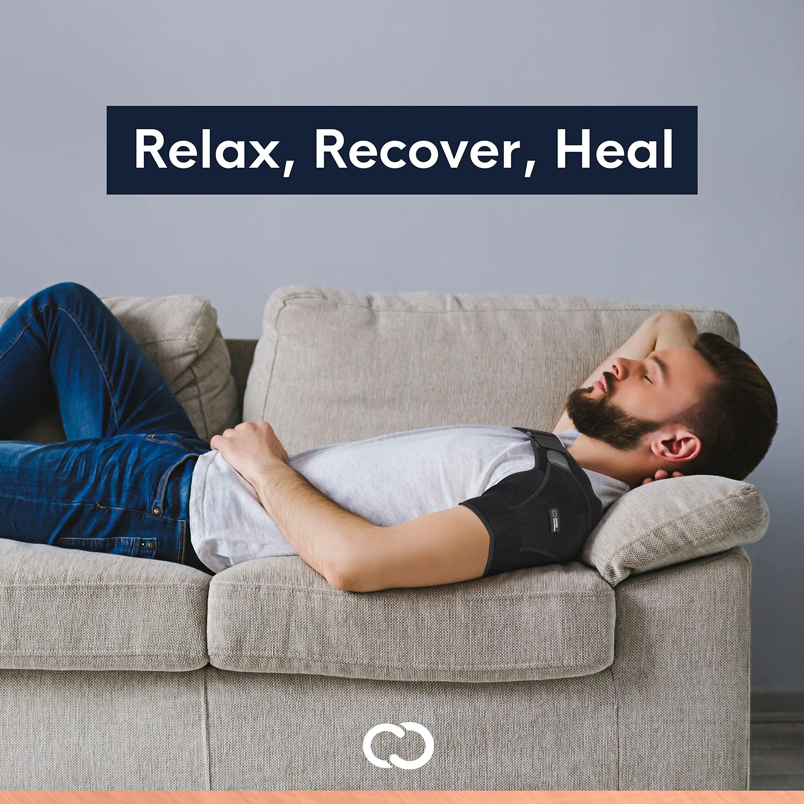 Copper Compression Copper Compression Recovery Shoulder Brace - Immobilizer for Torn Rotator Cuff, AC Joint Pain Relief, Dislocation, Arm Stability, Injuries, Tears - Adjustable Fits Men, Women - Tan - L/XL