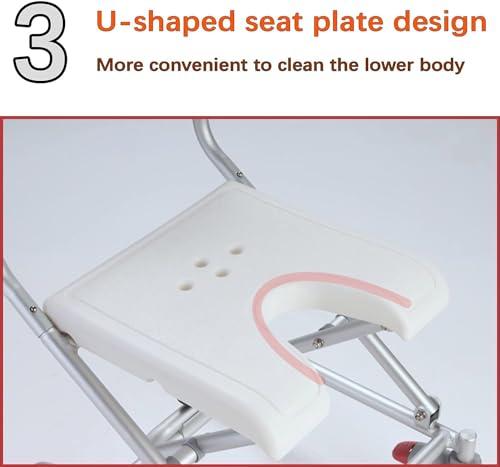 WETOBO Wheel Chair Shower Bath Stool Foldable with Wheels for Elderly and Disabled, Shower Stool with Flip-up Arms and Ergonomic Back - Wheelchair + Shower Chair Two in One