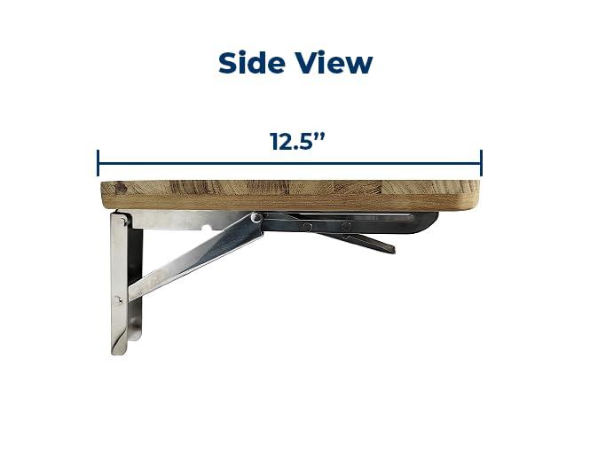 GrabBars.com 24" Wall Mounted Teak Wood Folding Shower Seat Bench with Slots