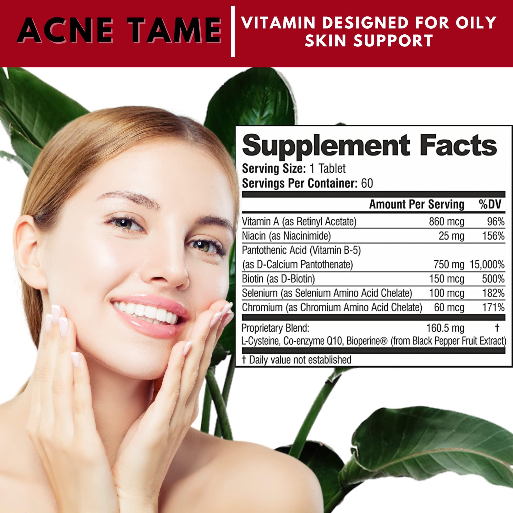 Acnetame Acne Tame 2 Pack- Clear Skin Supplements Pill- Tablets for Oily Skin Treatment, Spots, Blemishes, & Sebum Control for Women, Men, & Teens…