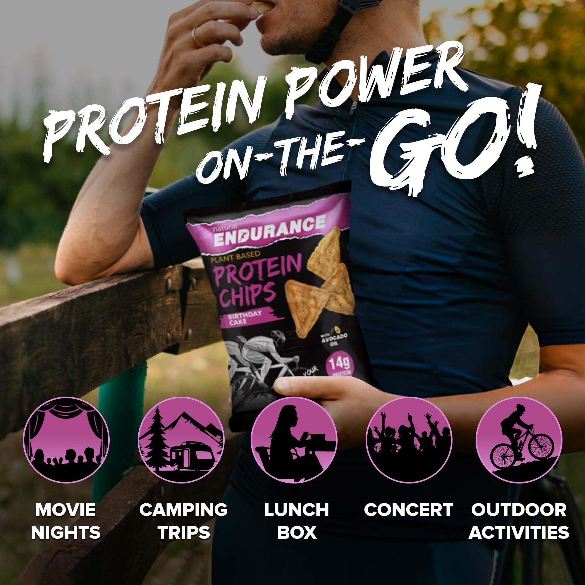 natural ENDURANCE Natural Endurance Protein Chips - Low Carb Chips, High Protein Snack, Vegan Protein with Avocado Oil, 14g Protein Per Bag, Gluten Free, Birthday Cake Flavor - 1.38 oz Bags (Pack of 12)