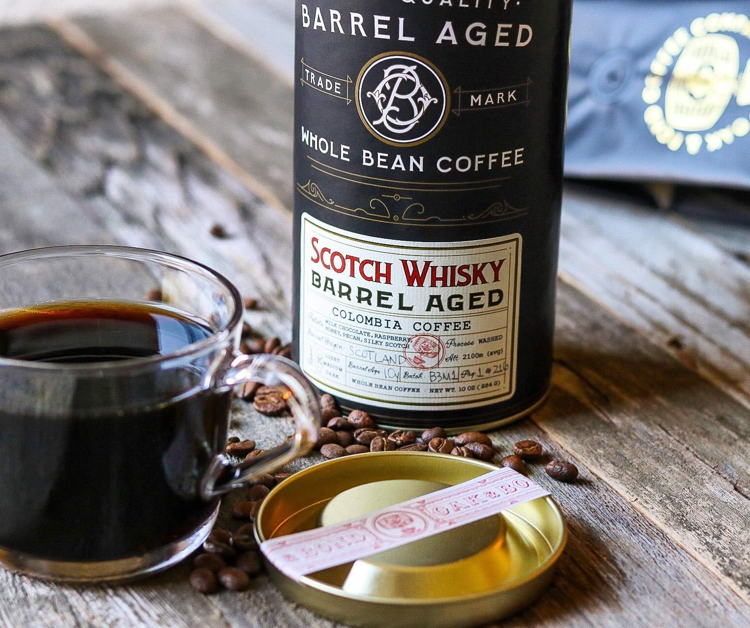 Oak & Bond Coffee Co. Scotch Whisky Barrel Aged Coffee, Colombia Single Origin Washed Whole Coffee Bean, Medium Roast w/ Flavor Notes of Milk Chocolate, Raspberry, Honey, Silky Scotch by Oak & Bond Coffee Co. – 10oz.