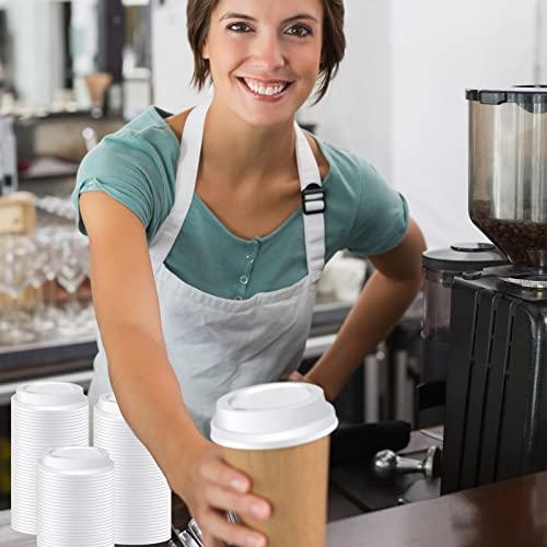 Cunhill 200 Pack Hot Drink Lids Plastic Lid Dome Coffee Cup Lid Easy Flow Anti Spill Design Fits Most 10 to 24 Ounce and 8 oz Squat Cups for Cafes, Office, Car, Home, Travel (White)
