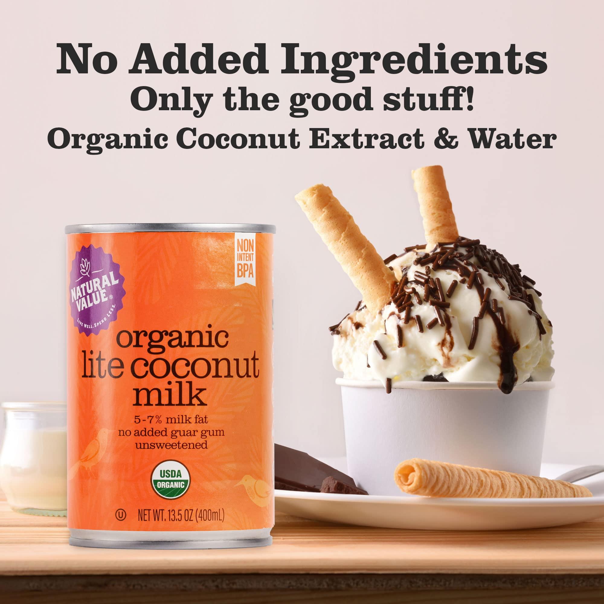 Natural Value Natural Value Coconut Milk, Organic, Lite 5-7% Milk Fat,13.5 oz (pack of 6) No added Guar Gum, Unsweetened, Gluten Free, Keto Friendly, Fairtrade, Vegan, Kosher, No Monkeys used in Harvesting