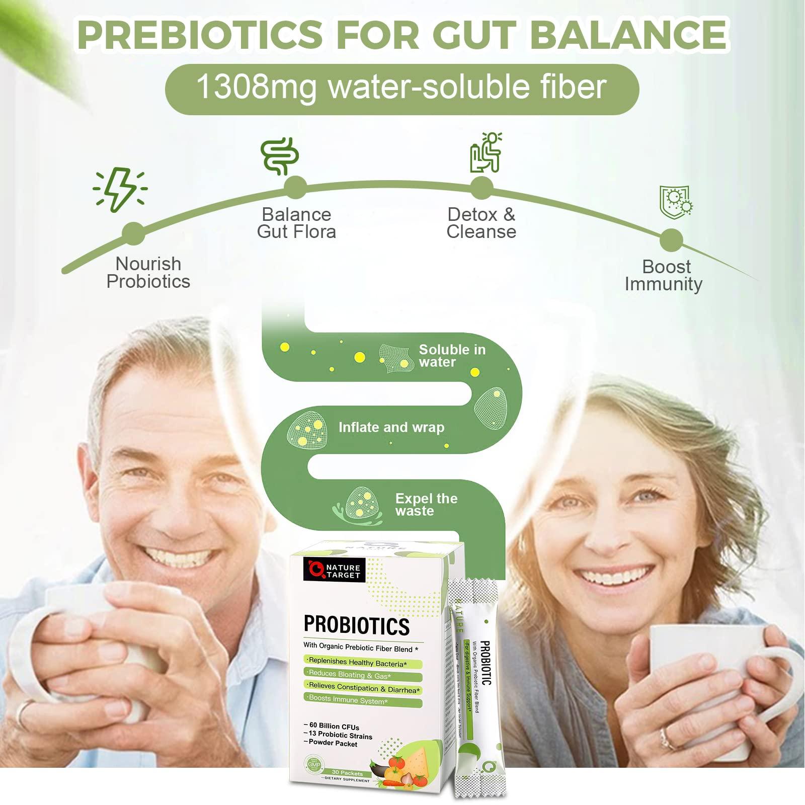 NATURE TARGET NATURE TARGET Probiotics for Women-Men-Kids Probiotic Powder 60 Billion CFUs 13 Strains - Prebiotics and Probiotics for Digestive Health, Shelf Stable, Non-GMO, Gluten Free 30 Packets
