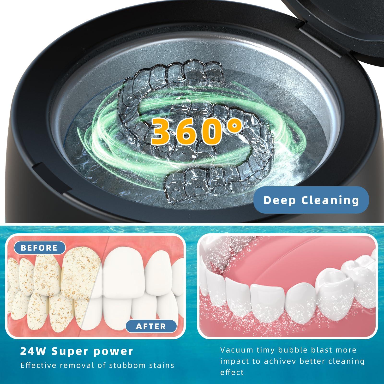 ARGOMAX ARGOMAX Ultrasonic Retainer Cleaner for Dentures: 24W 200ml Portable Ultrasonic Cleaner Machine for All Dental Aligner, Braces, Mouth Guards, Toothbrush Head, Shaver Head, Jewelry - Black+Orange.
