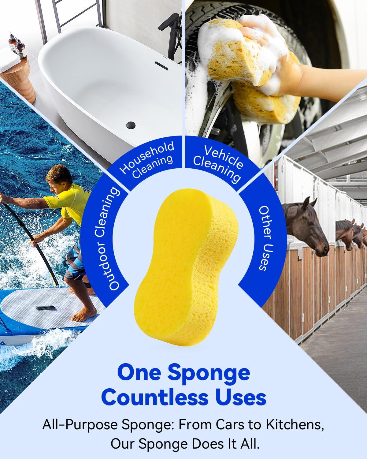 Temede Temede Car Wash Sponge, Car Cleaning Large Sponges, All Purpose Sponges for Cleaning, Easy Grip Thick Foam Scrubber, Giant Bone Sponge for Kitchen, Bathroom, Household Cleaning