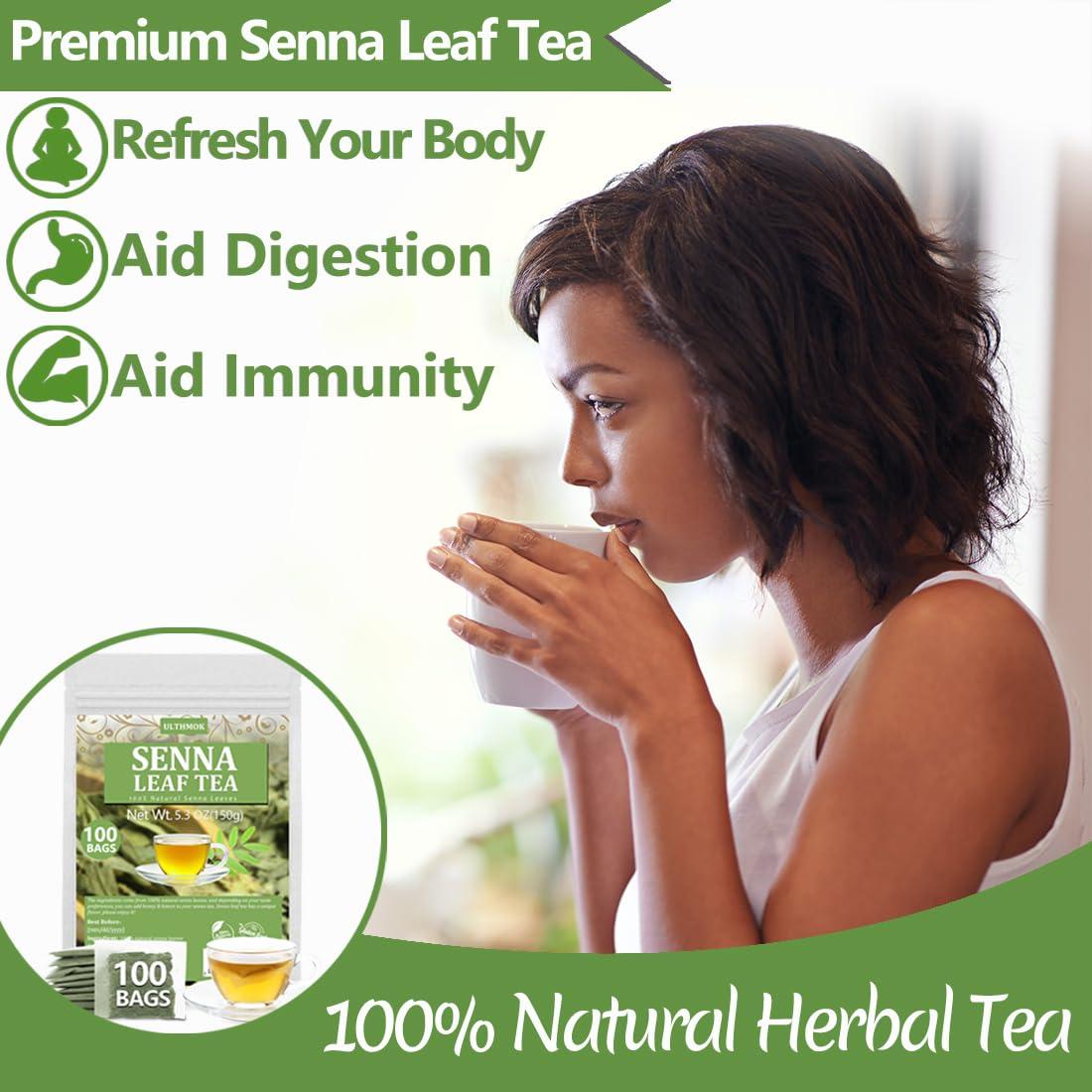 ULTHMOK Premium 100 Senna Tea Bags, Made with 100% Natural Senna Leaves, No Additives & Caffeine Free.