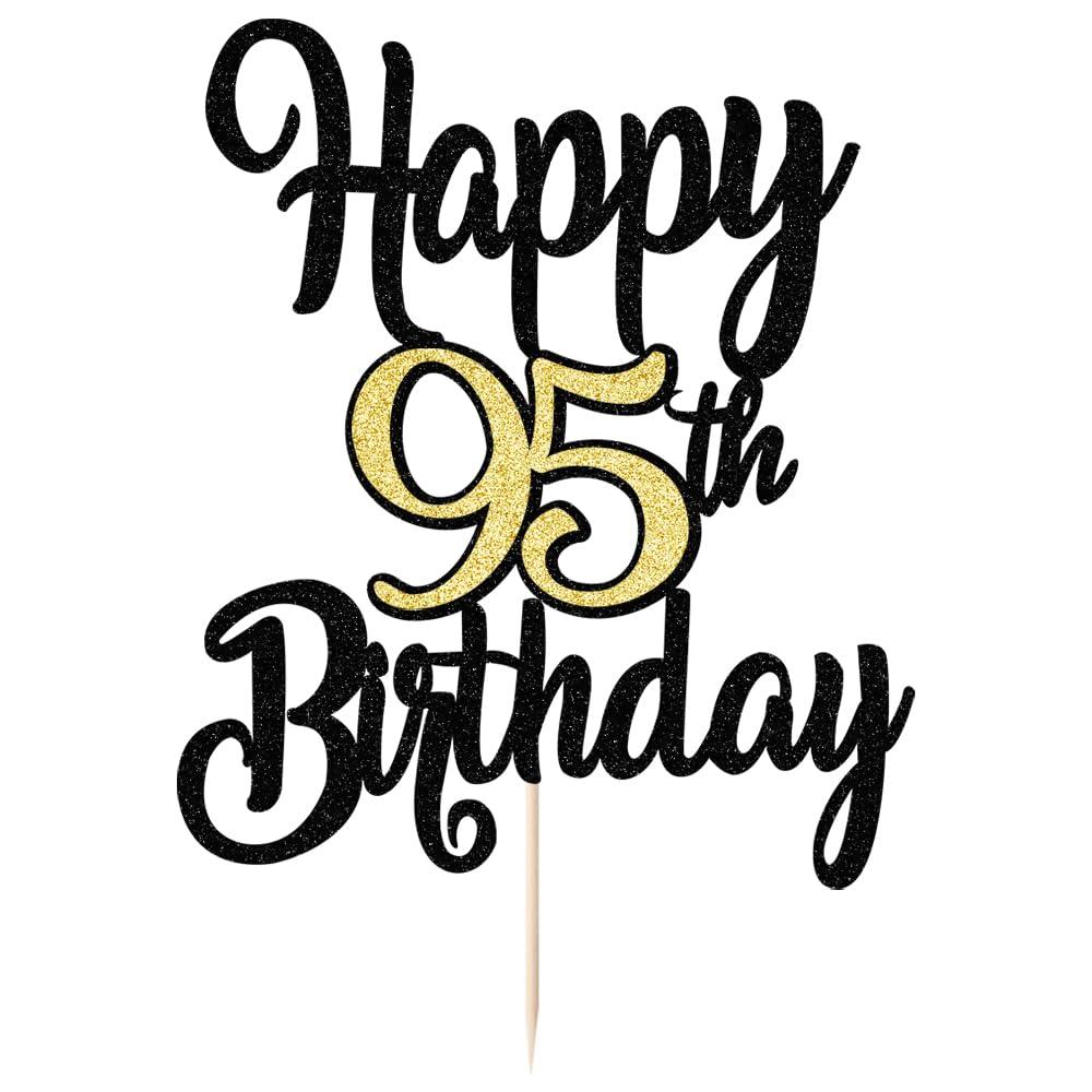Bekaterea Black Gold Happy 95th Birthday Cake Topper, Cheers to 95 Years Birthday Cake Decoration,95 Fabulous Cake,95th Anniversary Cake Topper,men and women 95 years old happy birthday Party Decoration