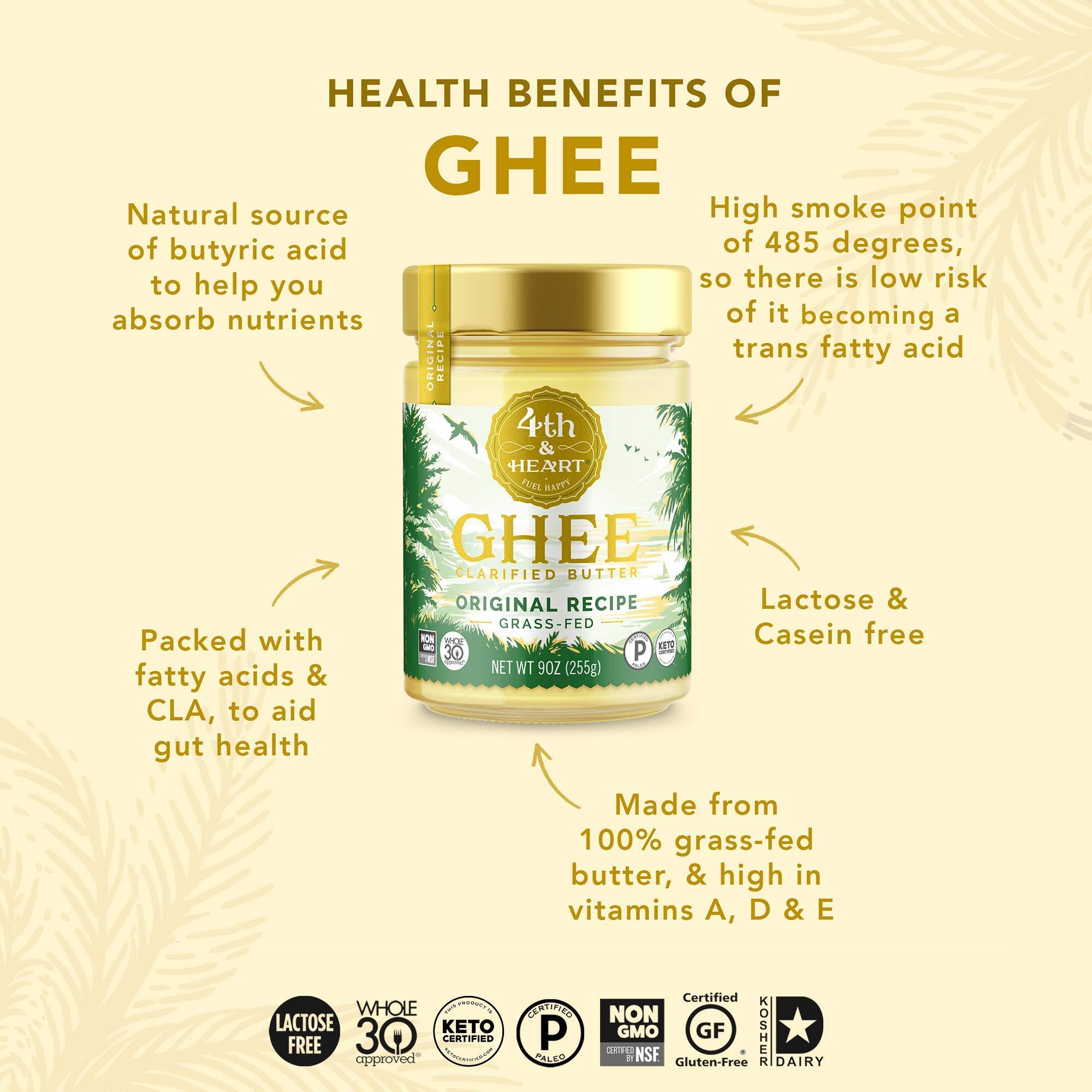 4th & Heart Himalayan Pink Salt Grass-Fed Ghee Butter by 4th & Heart, 9 Ounce & Original Grass-Fed Ghee Butter by 4th & Heart, 9 Ounce, Keto, Pasture Raised, Non-GMO, Lactose Free, Certified Paleo