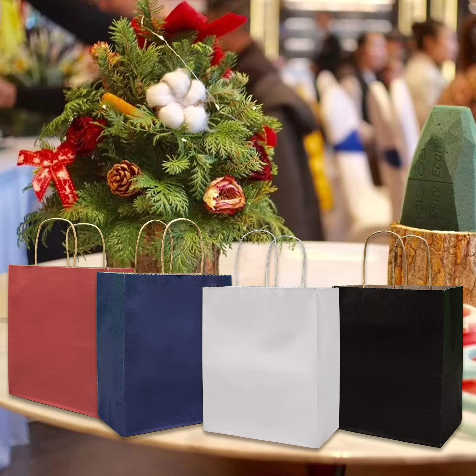 vanhel vanhel 50 PCS Wrapped Red Paper Gift Bags :8x4.25x10.5 Inch Paper Gift Bags with Handles, Paper Bags with Handles Ideal for Christmas, Halloween, Tetail, Commercial and Wedding Events