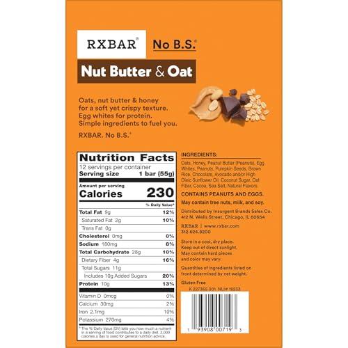 RXBAR RXBAR Nut Butter and Oat Protein Bars, Protein Snacks, Snack Bars, Dark Chocolate Peanut Butter, 23.2oz Box (12 Bars)