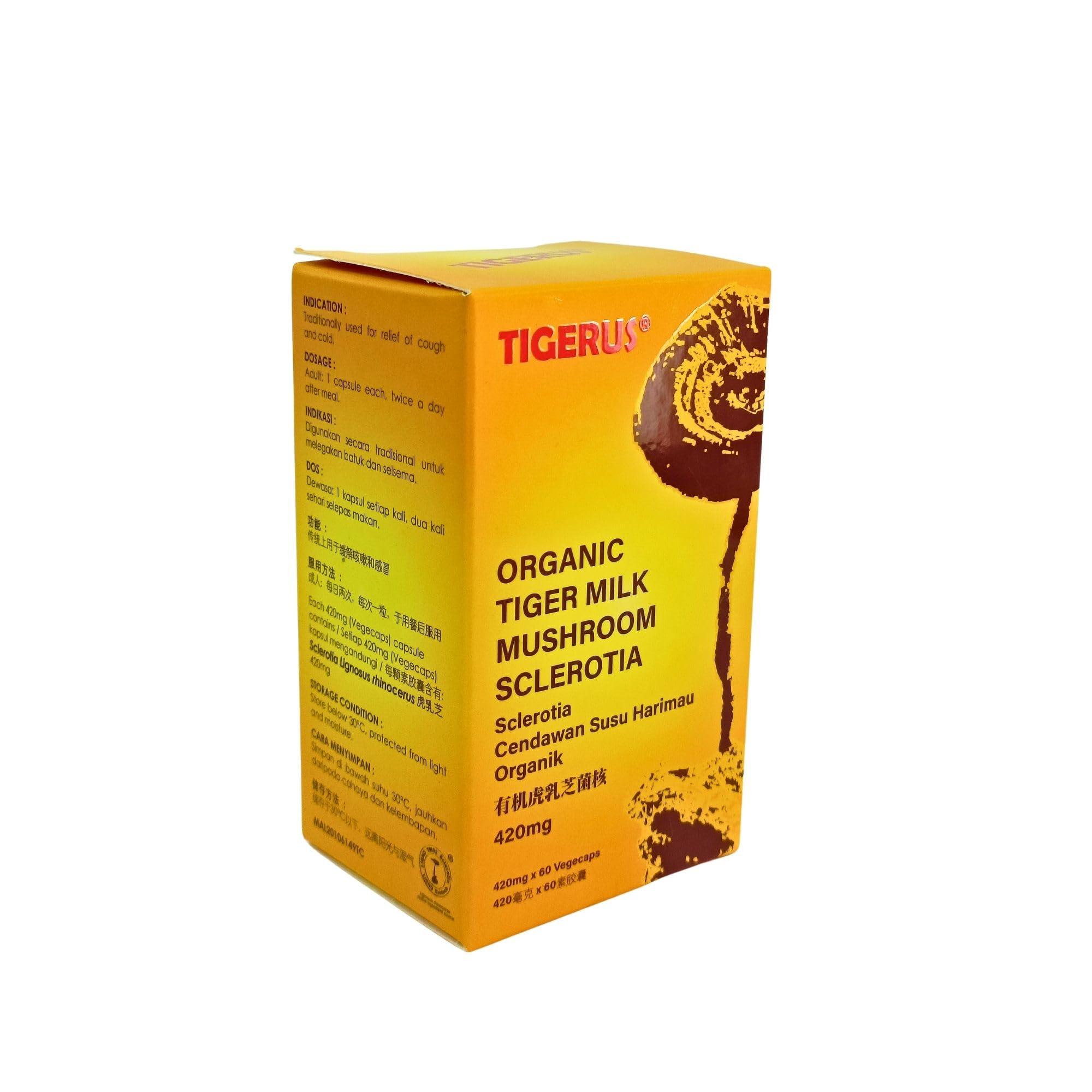 TIGERUS TIGERUS Tiger Milk Mushroom (LiGNO TM02 Lignosus rhinocerus Sclerotia) Malaysia, Lung Respiratory Immune Support 420mg x 60 vegecap