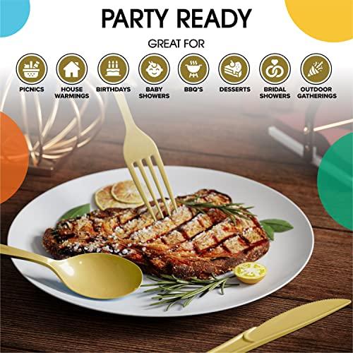 Exquisite Disposable Gold Plastic Forks 50 Pcs - Heavy Duty Gold Plastic Disposable Cutlery - Gold Disposable Flatware, Gold Plastic Silverware, Plastic Forks Gold Exquisite