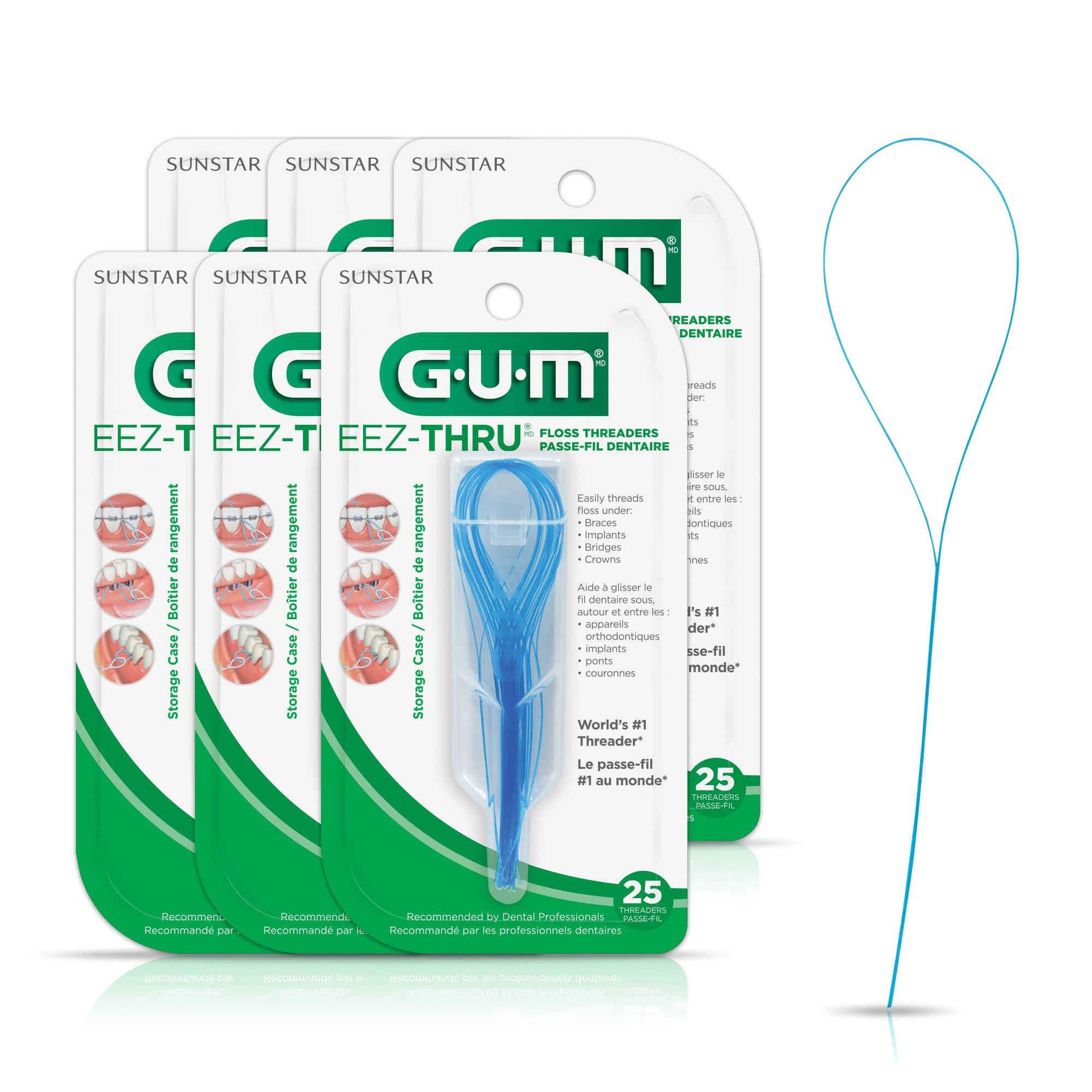 GUM GUM Eez-Thru Floss Threaders, Dental Flossers for Braces, Bridges, & Implants,25ct(6pk)