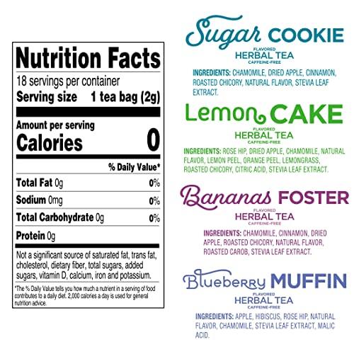 Red Rose Tea Red Rose Sweet Temptations New Flavors Variety Pack: Blueberry Muffin, Lemon Cake, Sugar Cookie and Bananas Foster (Pack of 4), 18 Count (Pack of 4)