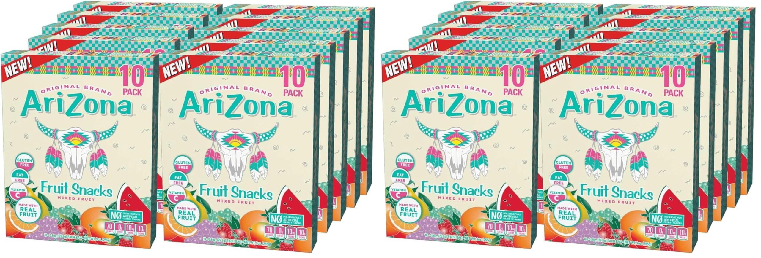 Arizona AriZona Fruit Snacks, Mixed Fruit - 10 Boxes of 10 ct. 0.9oz Bags (Total 100 ct. 0.9oz Bags) - Gluten Free - Gummy Chews (Pack of 2)