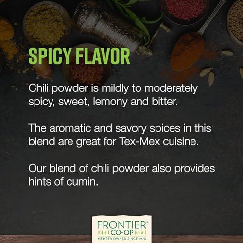 Frontier Frontier Co-op Organic Chili Powder Seasoning, 1 Pound, Mild to Moderatly Spicy, Sweet, Tangy, Zesty, Kosher, Salt Free