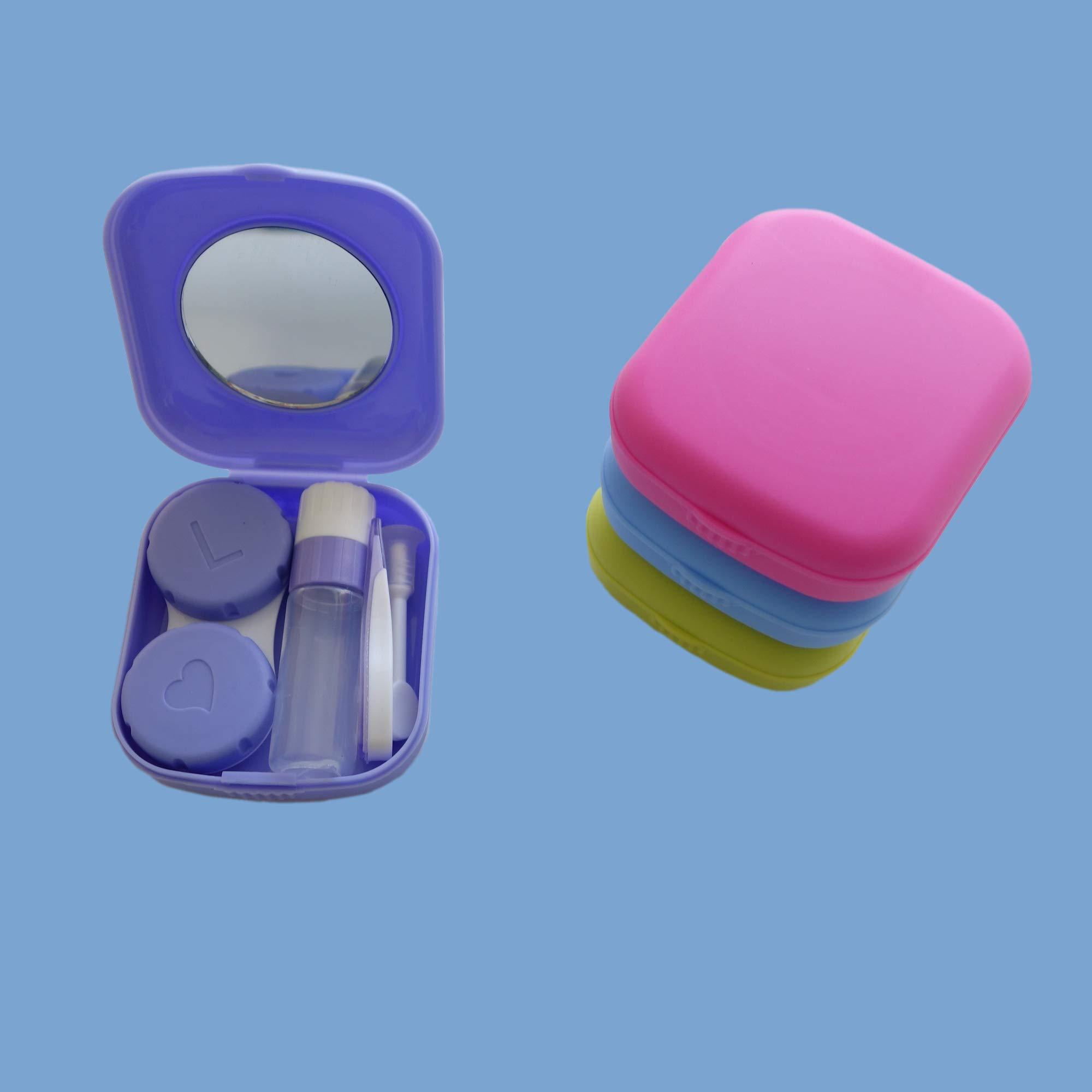 Erewa 4 Pack Colorful Contact Lens Case Kit with Mirror Durable, Compact, Portable Soak Storage Kit