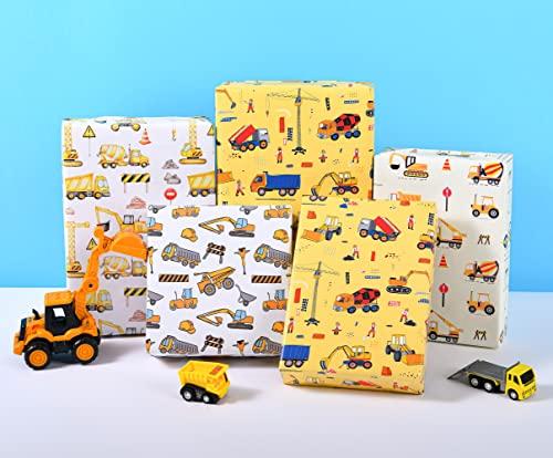 Titiweet Titiweet Construction Wrapping Paper - Truck Wrapping Paper for Boys, Kids, 12 Sheets Tractor & Trucks Wrapping Paper for Birthday Holiday, 20 x 28 Inches Per Sheet(Construction(12 sheets))