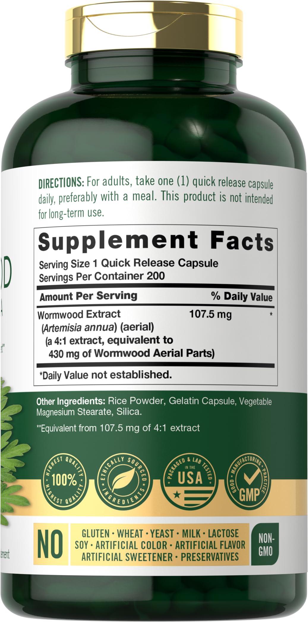 Carlyle Carlyle Wormwood Capsules 430mg | Artemisia Annua Herb | 200 Count | Non-GMO & Gluten Free Supplement