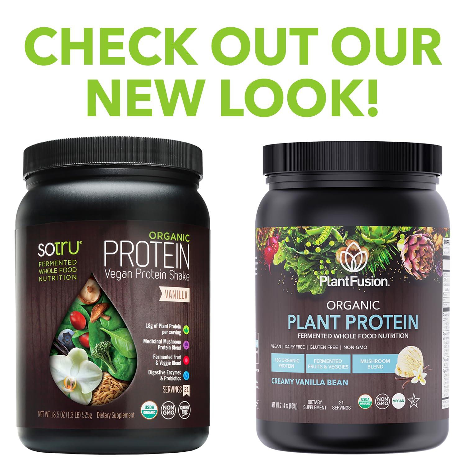 SOTRU SOTRU Organic Vegan Protein Powder - Whole Food, Plant Based Protein Powder with Green Superfoods, Enzymes & Probiotics - USDA Certified Organic, Non-GMO, Gluten-Free - Vanilla 18.5 oz, 21 Servings