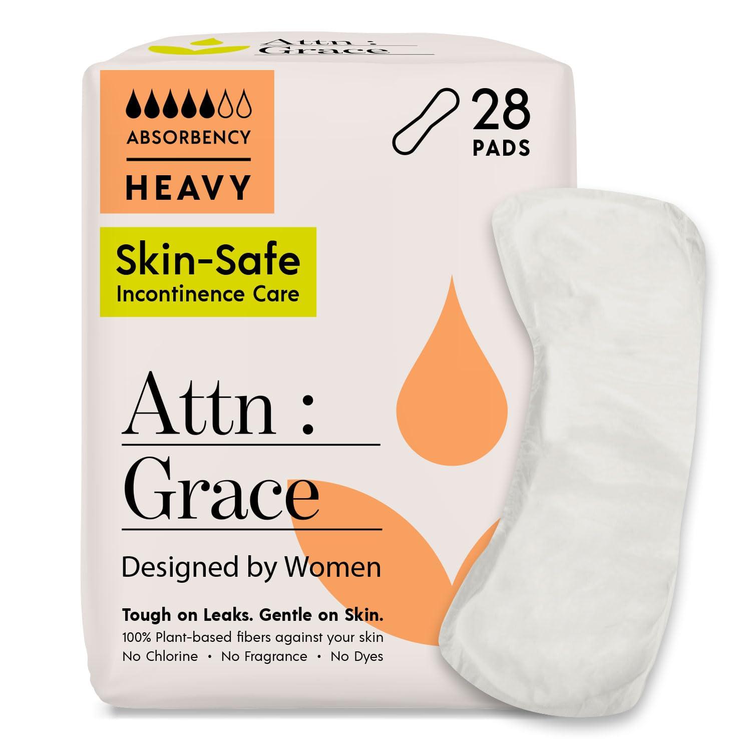 ATTN : GRACE Attn: Grace Heavy and Ultimate Incontinence Pads for Women (28 Pads Per Pack/56 Total)- High Absorbency Sensitive Skin Protection for Bladder Leakage or Postpartum/Discreet, Breathable, & Plant-Based