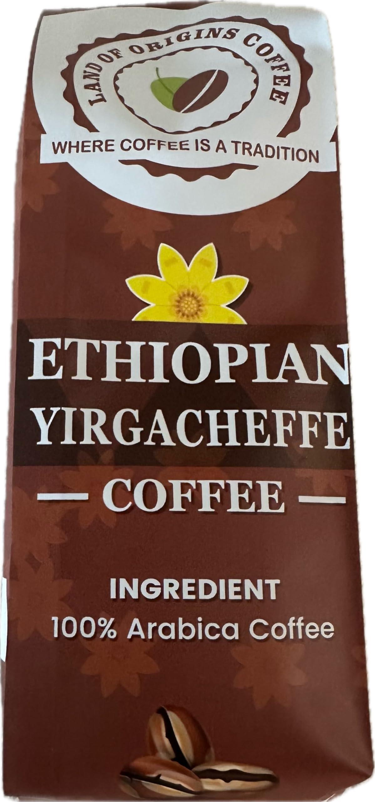 Land of Origins Coffee LLC LAND OF ORIGINS COFFEE ETHIOPIAN YIRGACHEFFE WHOLE BEANS COFFEE, medium roast, single-origin,100% Arabica, natural Ethiopian coffee 16oz (1 pound)