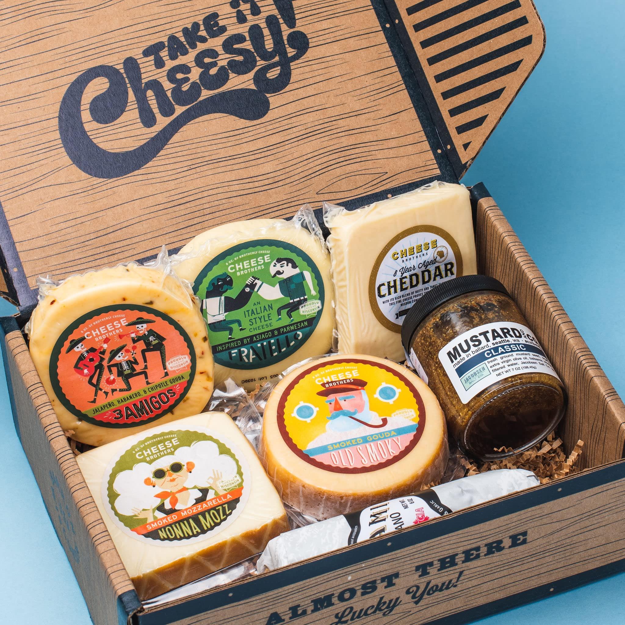 CHEESE BROTHERS INC Cheese Bros. World\'s Cheesiest Dad Father\'s Day Gift Box | Wisconsin Made | Includes Italian Fratello, Gouda, Aged Cheddar, Classic Mustard and Artisan Salami | Great Food Gifting Idea!