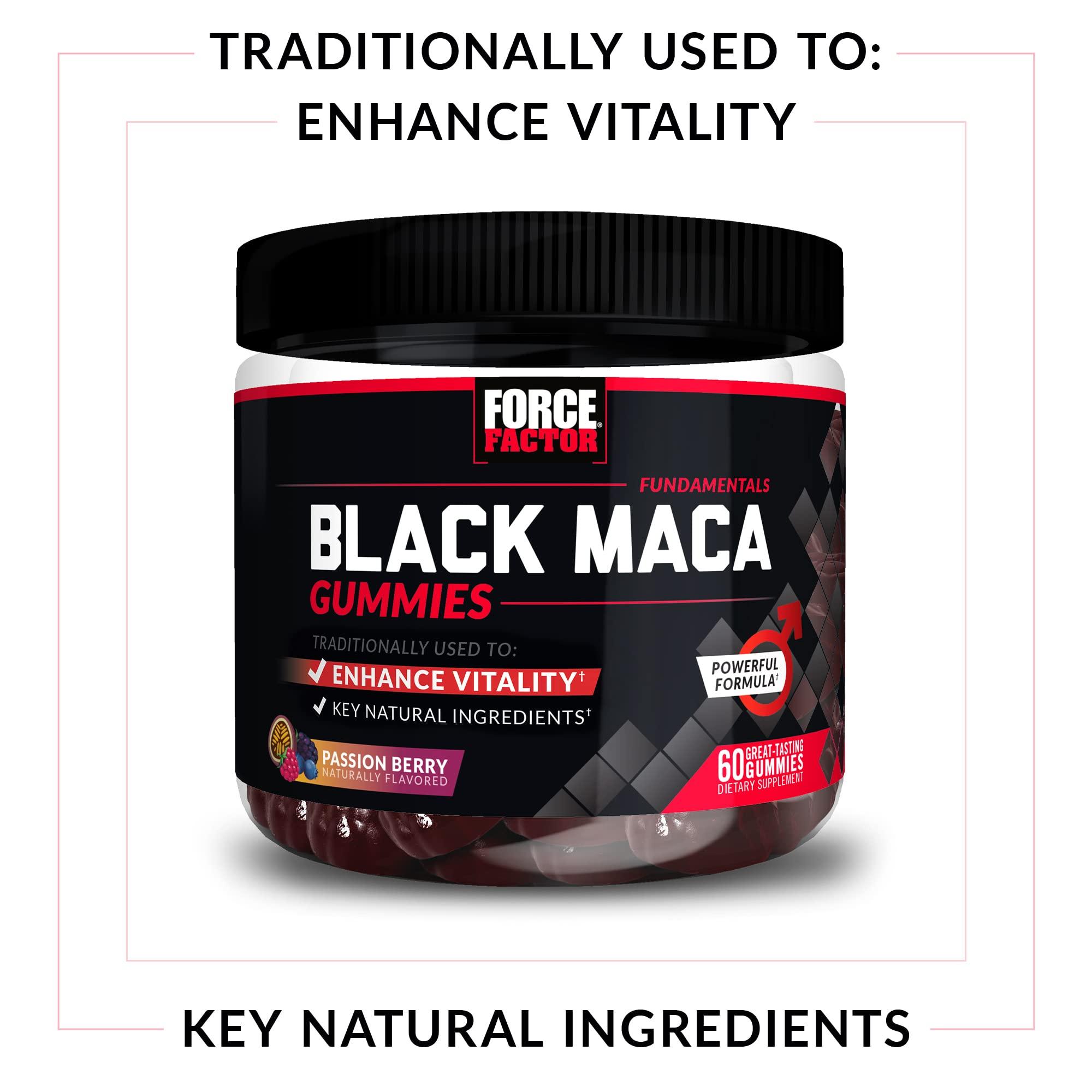 Force Factor Force Factor Black Maca Gummies, 3-Pack, Black Maca Root to Enhance Male Vitality, Increase Energy & Strength, with BioPerine for Superior Absorption, Delicious Passion Berry Flavor, 180 Gummies