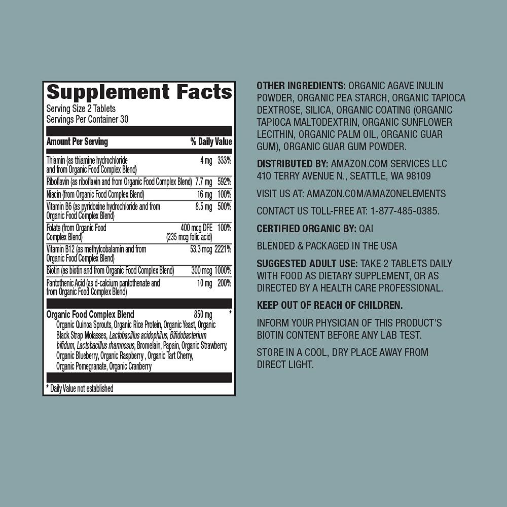 Amazon Elements Amazon Elements Organic Whole Food B Complex, 60 tablets
