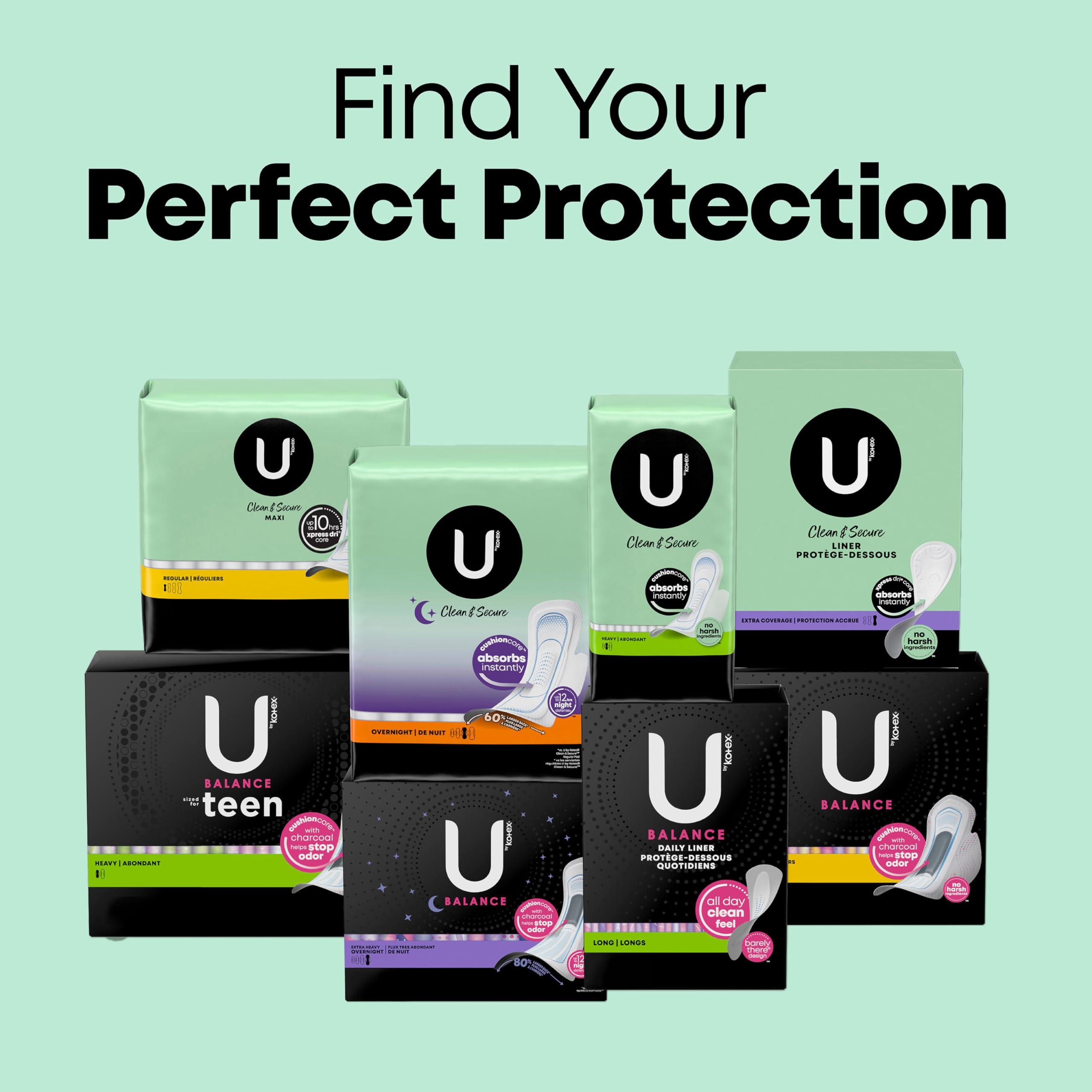 U by Kotex U by Kotex Clean & Secure Overnight Maxi Pads, 90 Count (3 Packs of 30) (Packaging May Vary)
