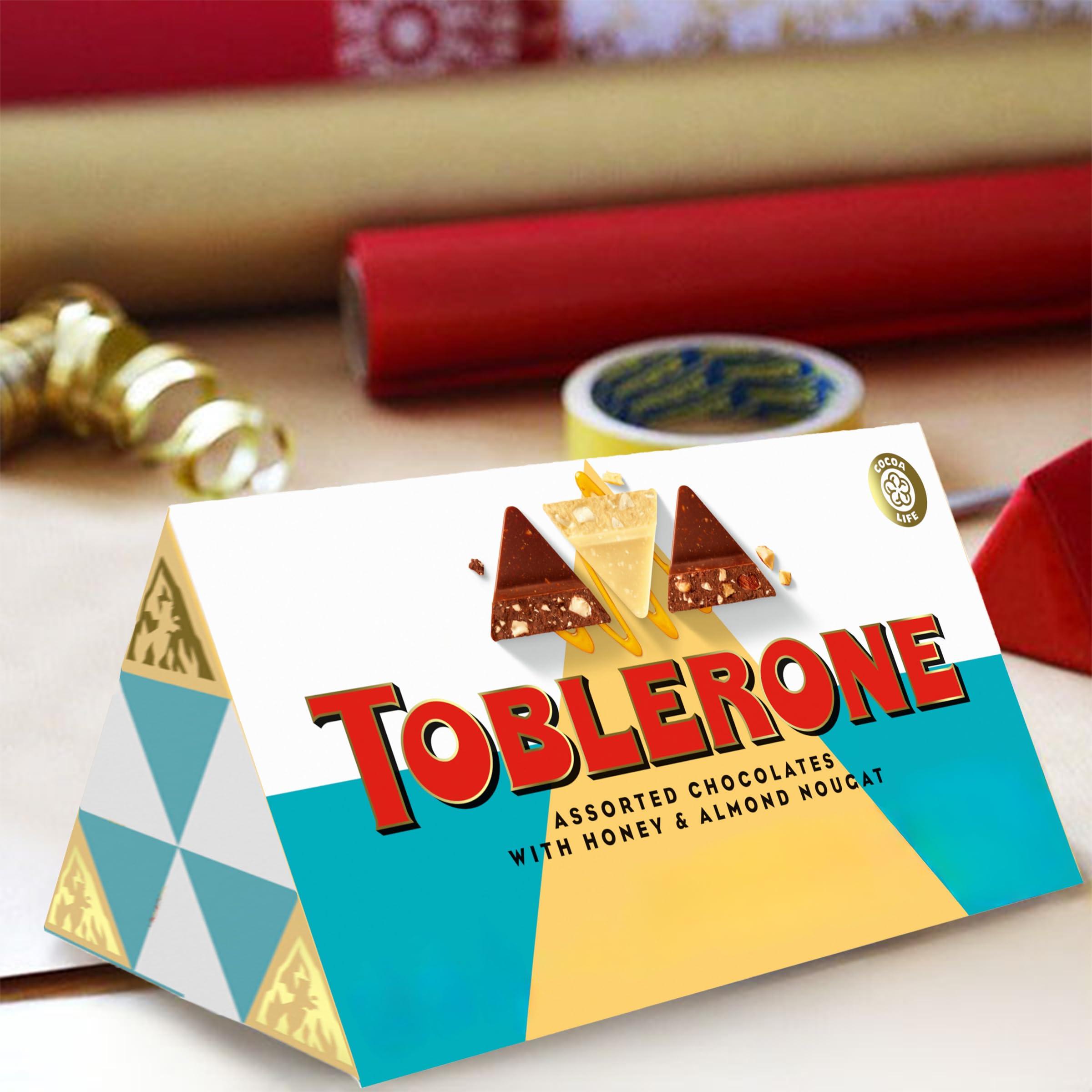 Toblerone Toblerone Chocolate Gift Box (Milk Chocolate, White Chocolate, & Milk Chocolate with Salted Caramelized Almonds Chocolate Bars), Valentines Day Chocolate Candy, 9 - 3.52 oz Bars