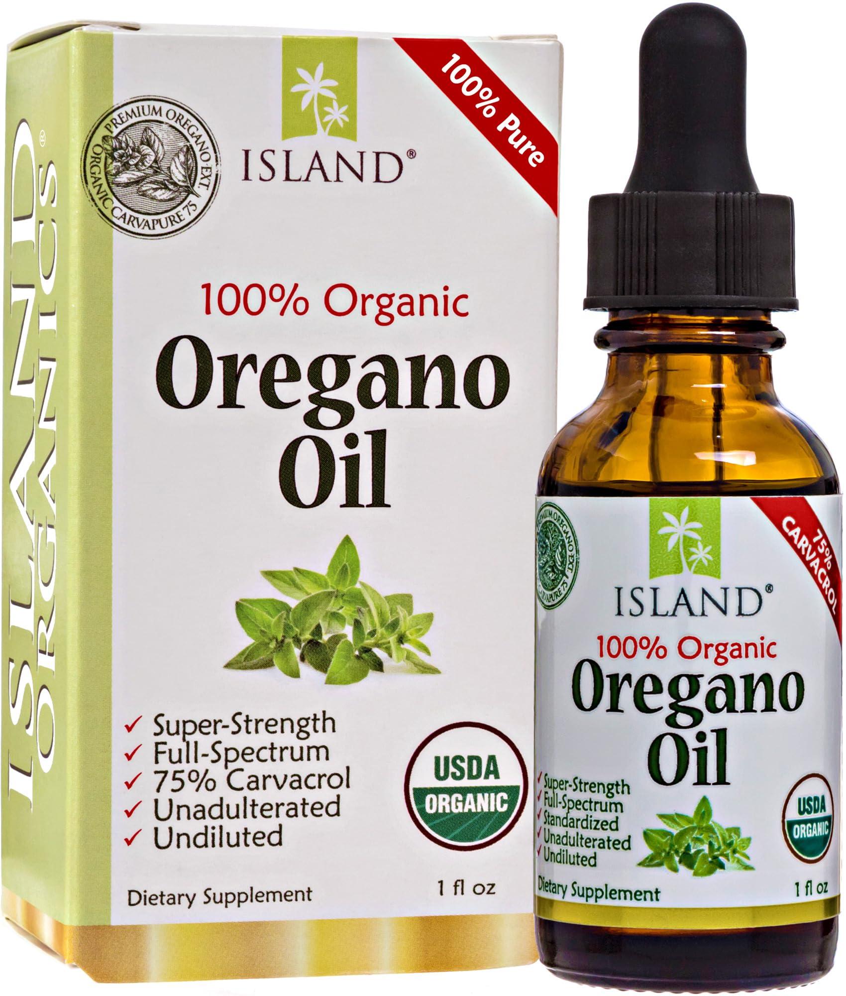 Island Nutrition Island Nutrition, Oregano Oil Organic Liquid Drops - 100% Pure & Undiluted - USDA-Certified Organic (1 oz) 75% Carvacrol - Grown in Spain - Immune Support Supplement with Oil of Oregano.