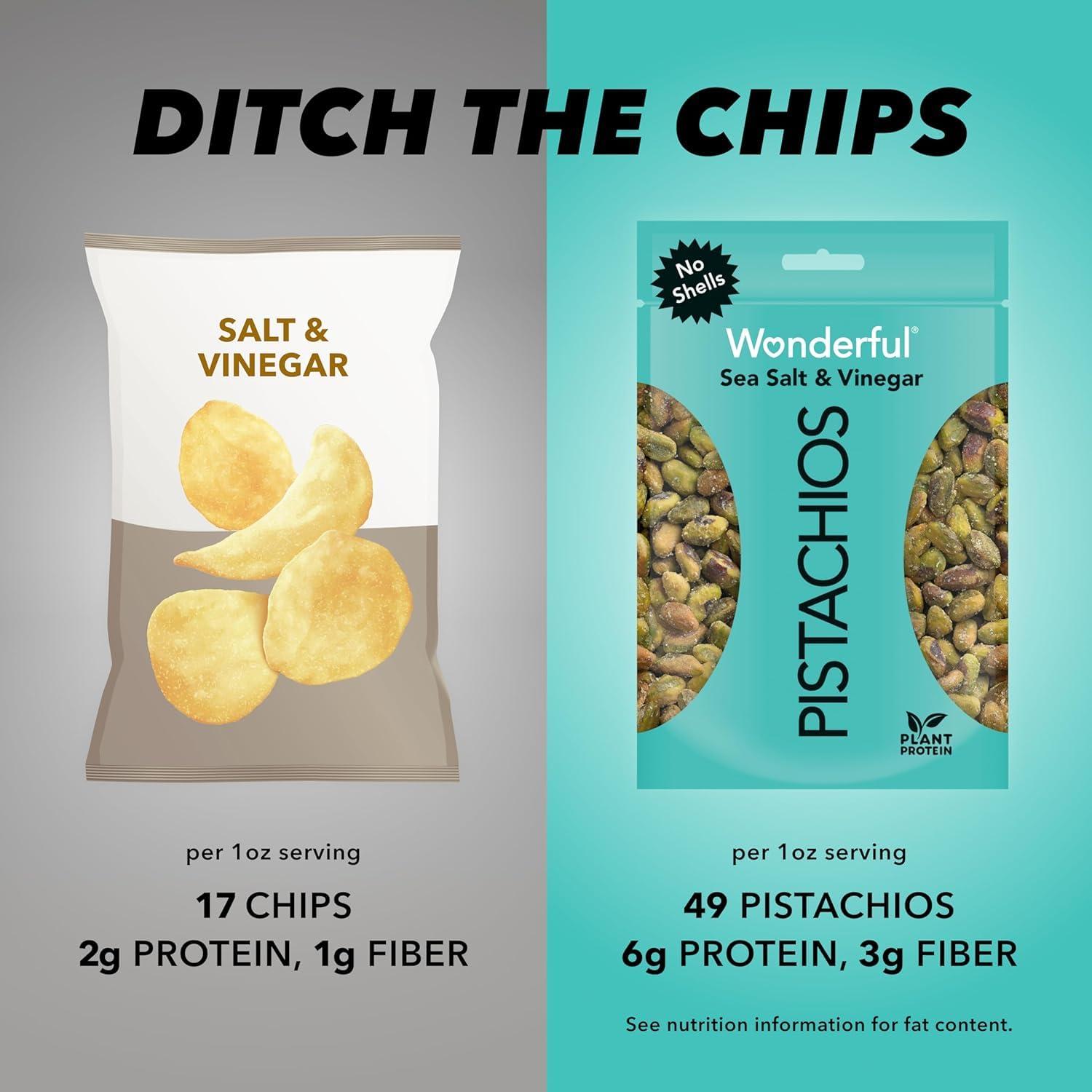Wonderful Pistachios Wonderful Pistachios No Shells, Sea Salt & Vinegar Nuts, 0.75 Ounce Bags (Pack of 14), Protein Snacks, Salty Snacks, On-the-Go, Individually Wrapped Healthy Snacks for Adults