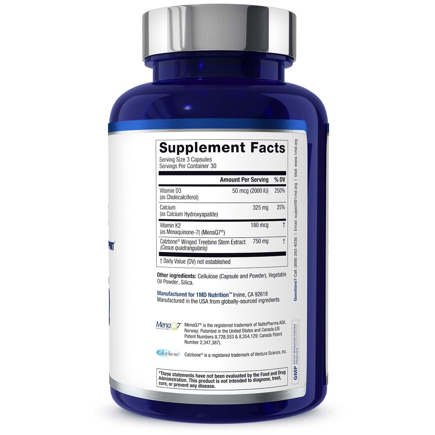 1MD Nutrition 1MD Nutrition OsteoMD for Comprehensive Bone Support | with Calcium Hydroxyapatite, Vitamin D3 & K2 | 180 Capsules (2-Pack)