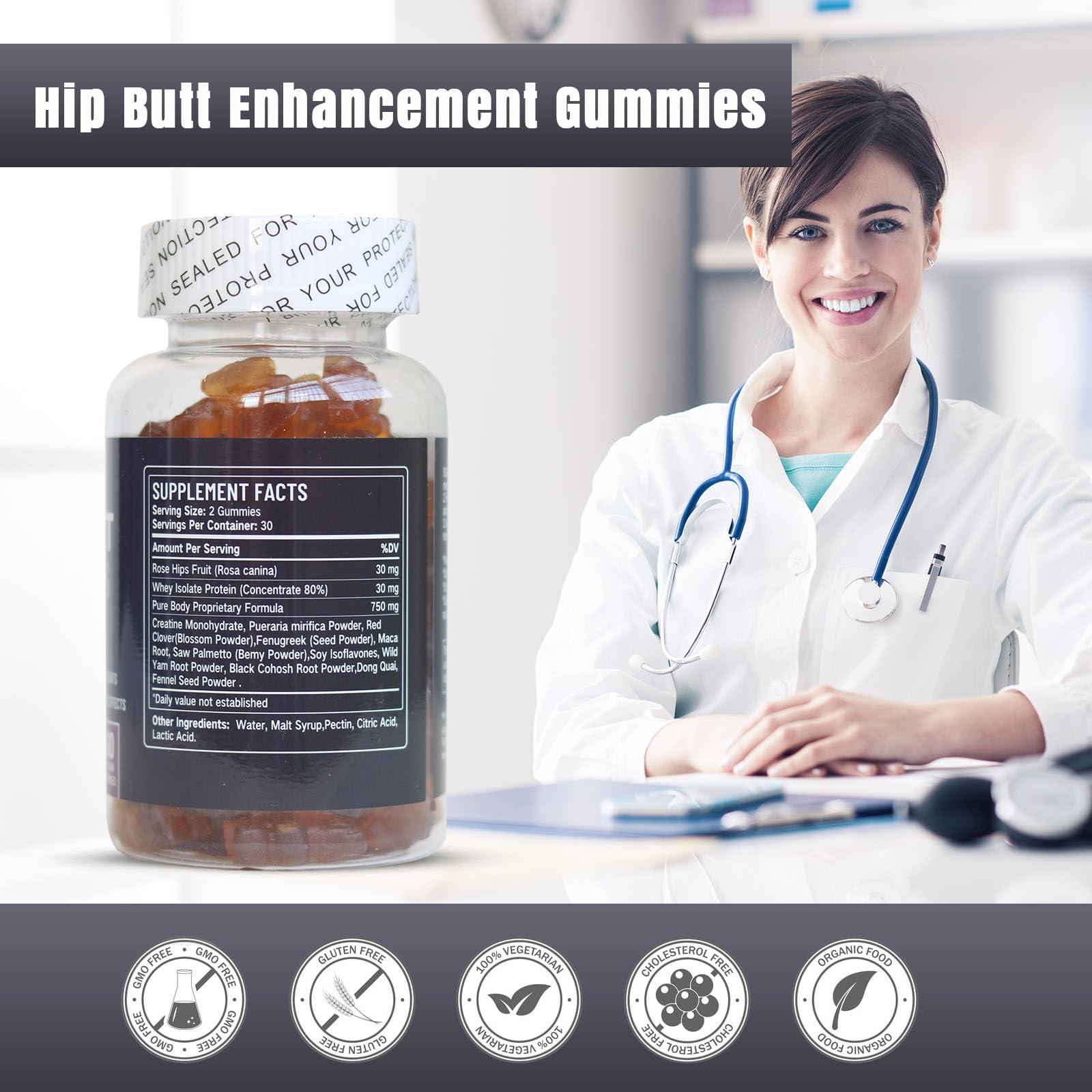 Wins Town Wins Town Hip Butt Enhancement Gummies, Booty Gummies for Bigger Butt, Bum Support Gummies for Women, Multivitamins, 60 Count