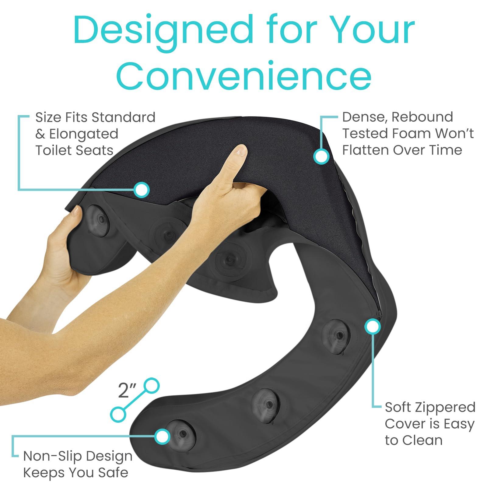 Vive Vive Toilet Seat Cushion (Soft Cushioned Foam) - Easy Clean Soft Padded Bathroom Attachment - Elongated, Standard Seats - Comfort and Support Donut for Handicap, Adults (2\" Cushioned Foam, Black)