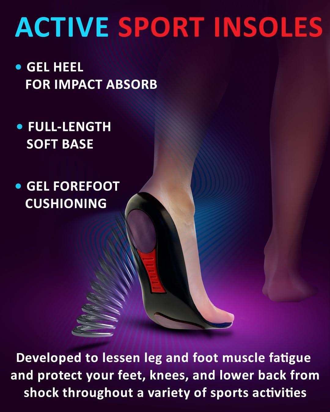 CRUVHEAL Sport Shock Absorbing Insoles - Athletic Shoe Cushioning Inserts for Men and Women - Ideal for Active Sports Running Training Hiking - Neutral Arch Good for Sneakers Shoes (S, Indigo)