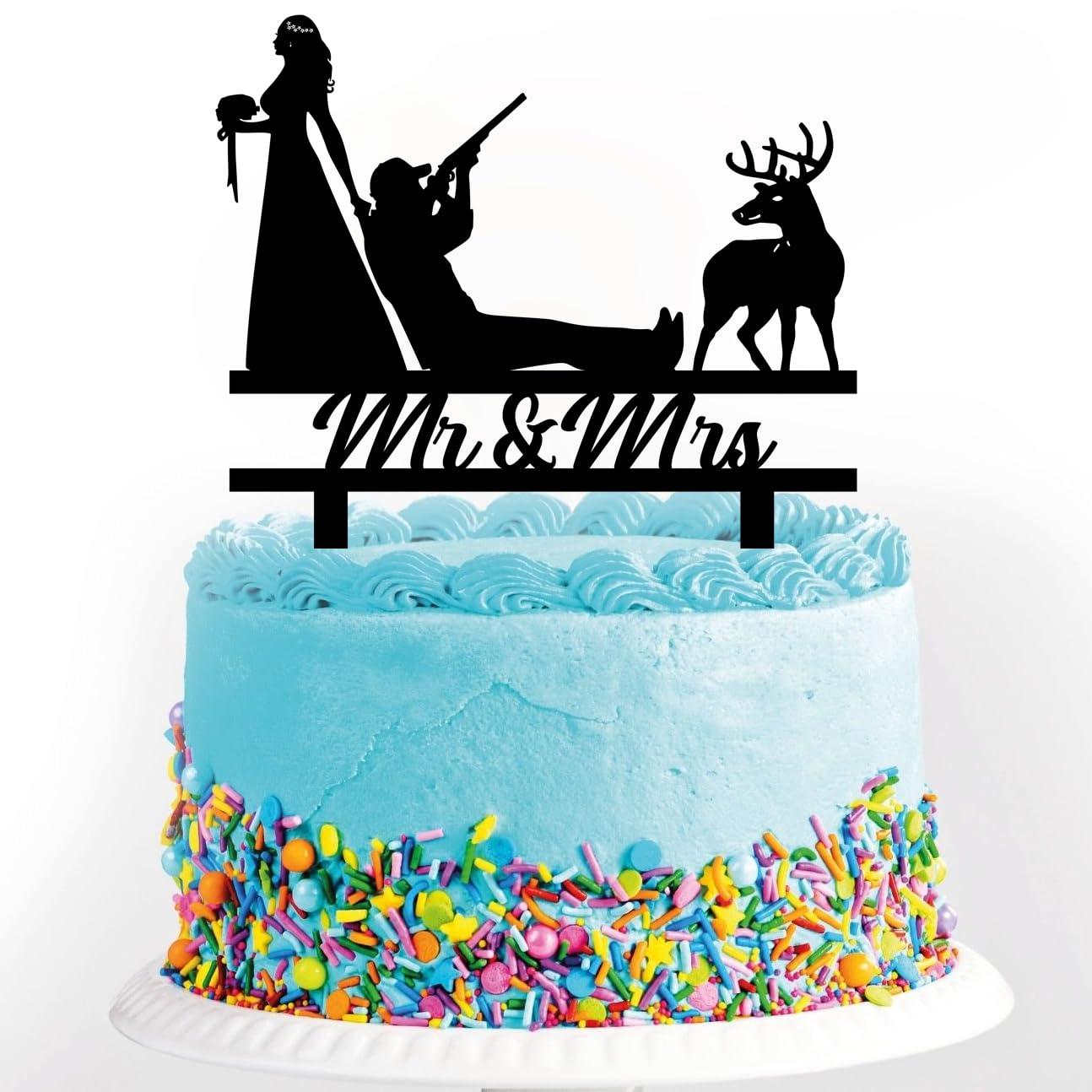 keonsatrz Funny Hunting Wedding Cake Topper Deer Hunt Wedding Cake Topper Hunt is Over Cake Topper Hunting Theme Wedding/Anniversary/Bridal Shower Party Decorations