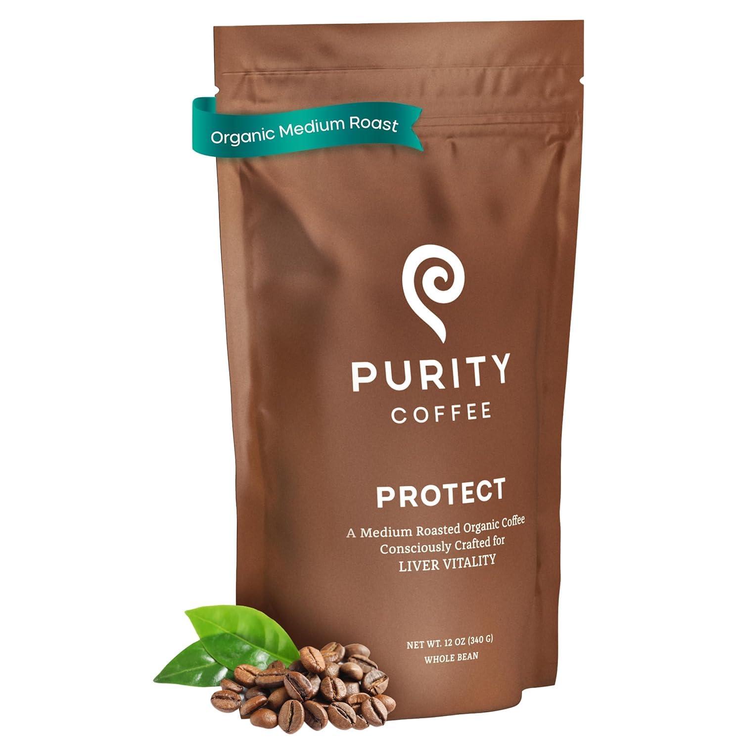 PURITY COFFEE Purity Coffee PROTECT Highest Antioxidant Light-Medium Roast - USDA Certified Organic Specialty Grade Arabica Whole Bean Coffee - Third Party Tested for Mold, Mycotoxins, Pesticides - 12 oz Bag