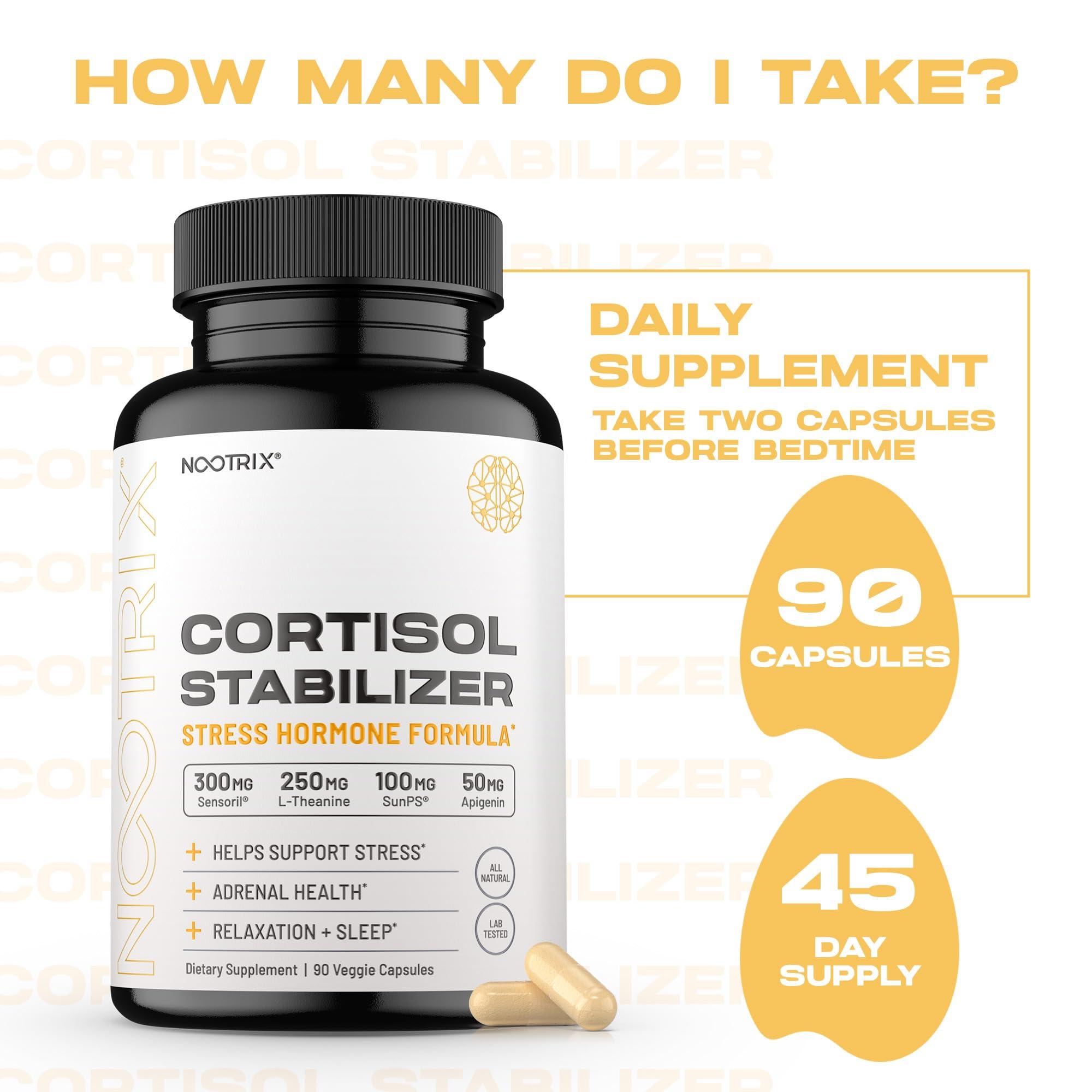 Nootrix Nootrix Cortisol Manager and Stabilizer Supplement | Supports Deep Sleep & Relaxation | Cortisol Supplement with Ashwagandha, L-Theanine, Rhodiola Rosea Extract & Apigenin | 90 Vegan Capsules