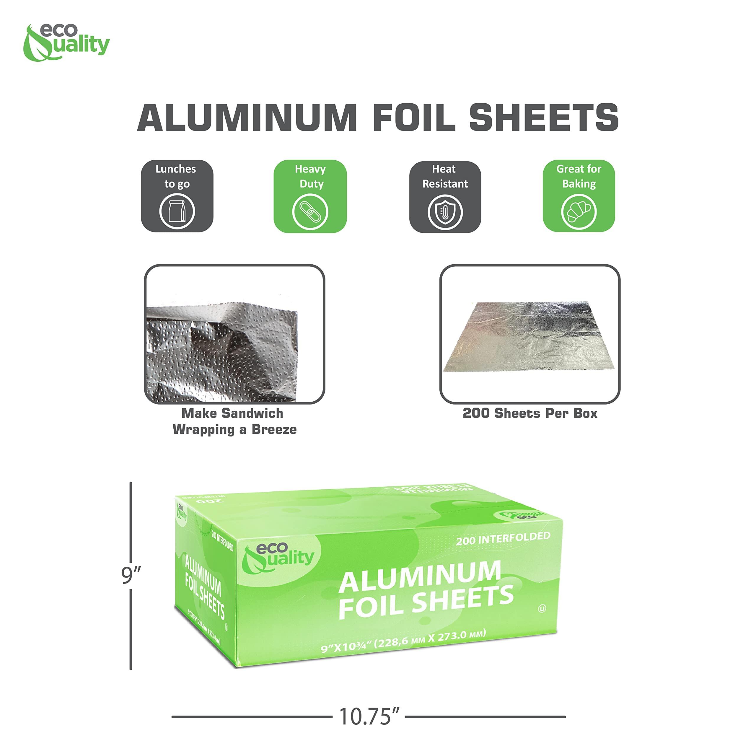 EcoQuality Premium Silver Aluminum Foil Sheets Pre Cut Pop Up, 9 x 10.75 inch - For Restaurants, Lunch, Takeout, To Go, Lunch bag, Sandwich, Catering, Kitchen, Grill, Stove, Baking, Disposable (1)