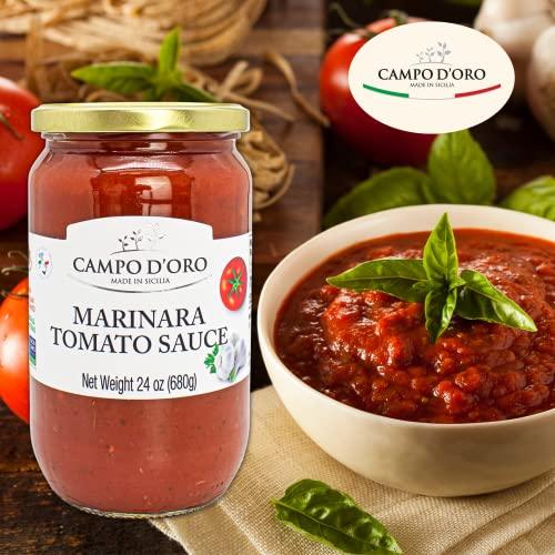 CAMPO D'ORO Marinara Tomato Sauce, Glass Jar 24oz, Italian Pasta Sauce, Ready Meal, Made with garlic and herbs, Made in Italy, Campo D'Oro. (Marinara)