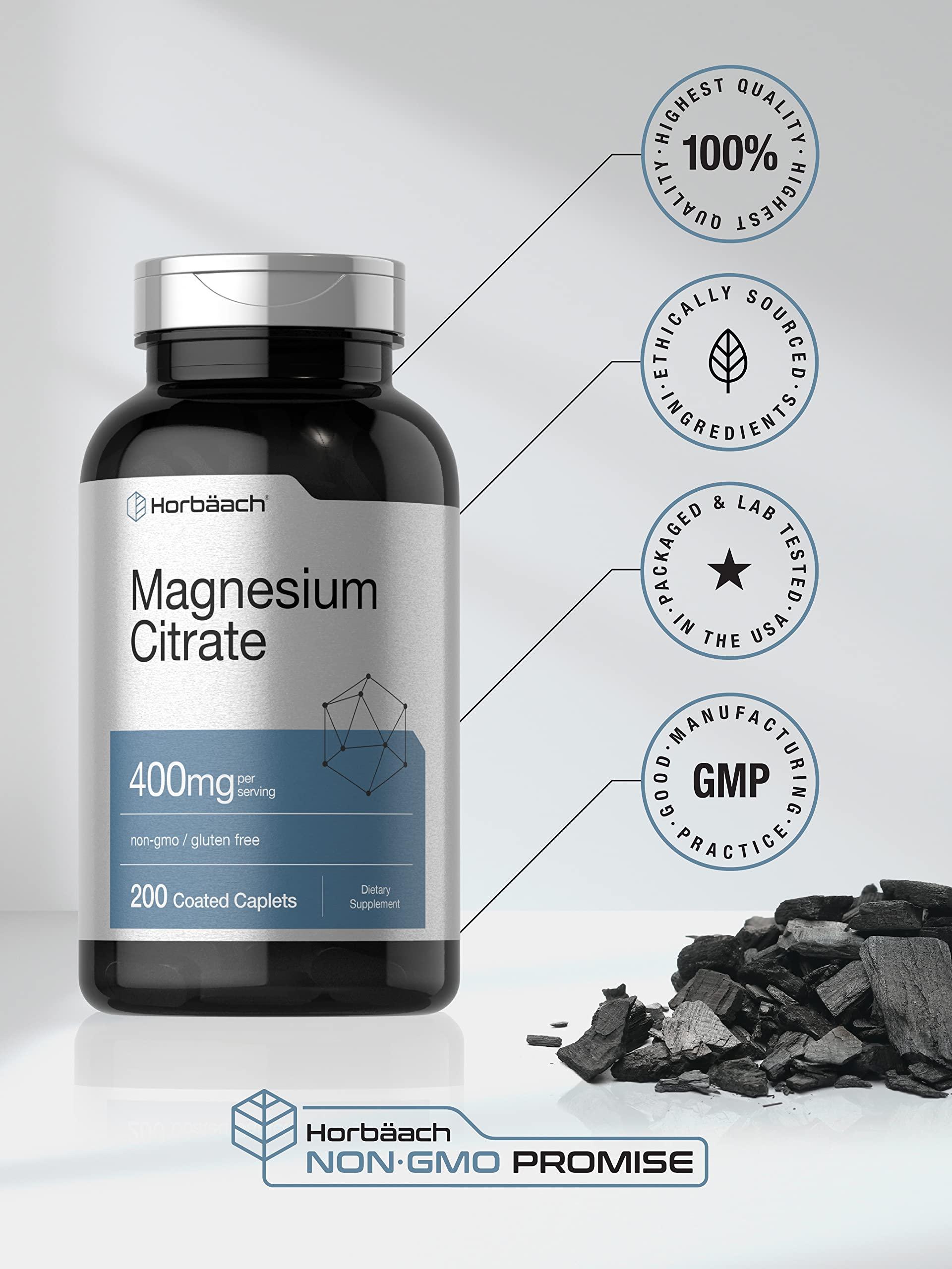Horbäach Horbach Magnesium Citrate | 400mg | 200 Caplets | Vegetarian, Non-GMO, and Gluten Free Supplement